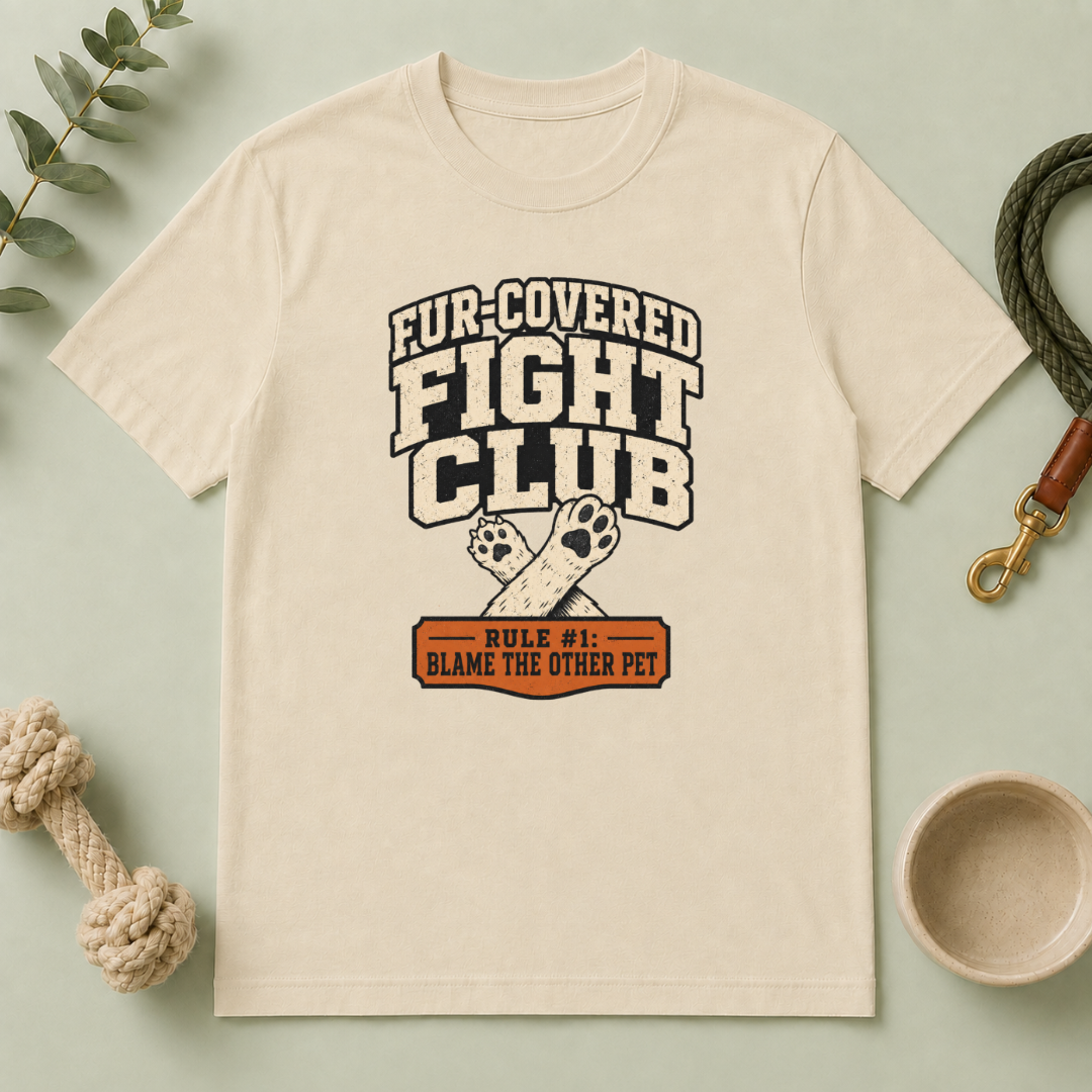 Fur-Covered Fight Club – Dog & Cat Rivalry T-Shirt