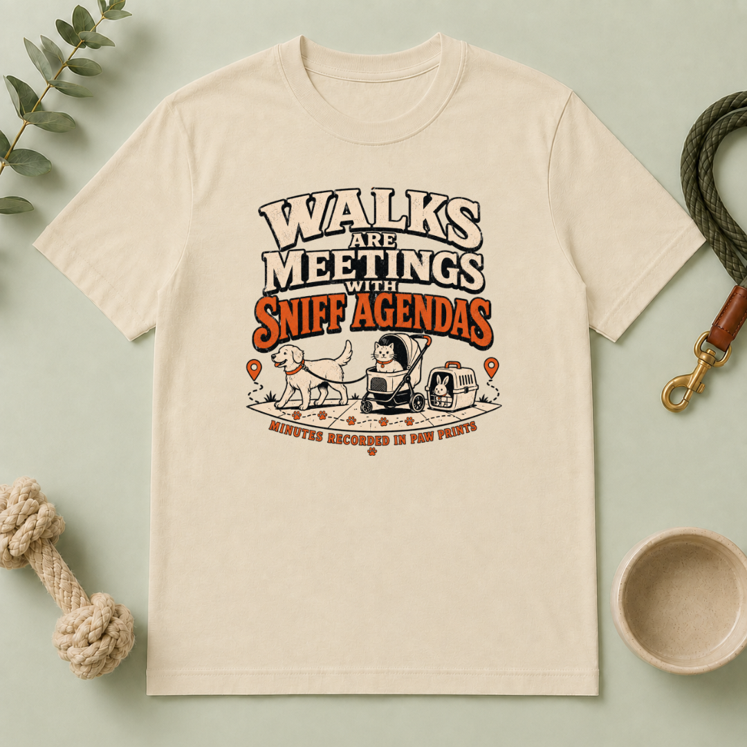 Walks Are Meetings with Sniff Agendas Multi-Pet Lifestyle T-Shirt
