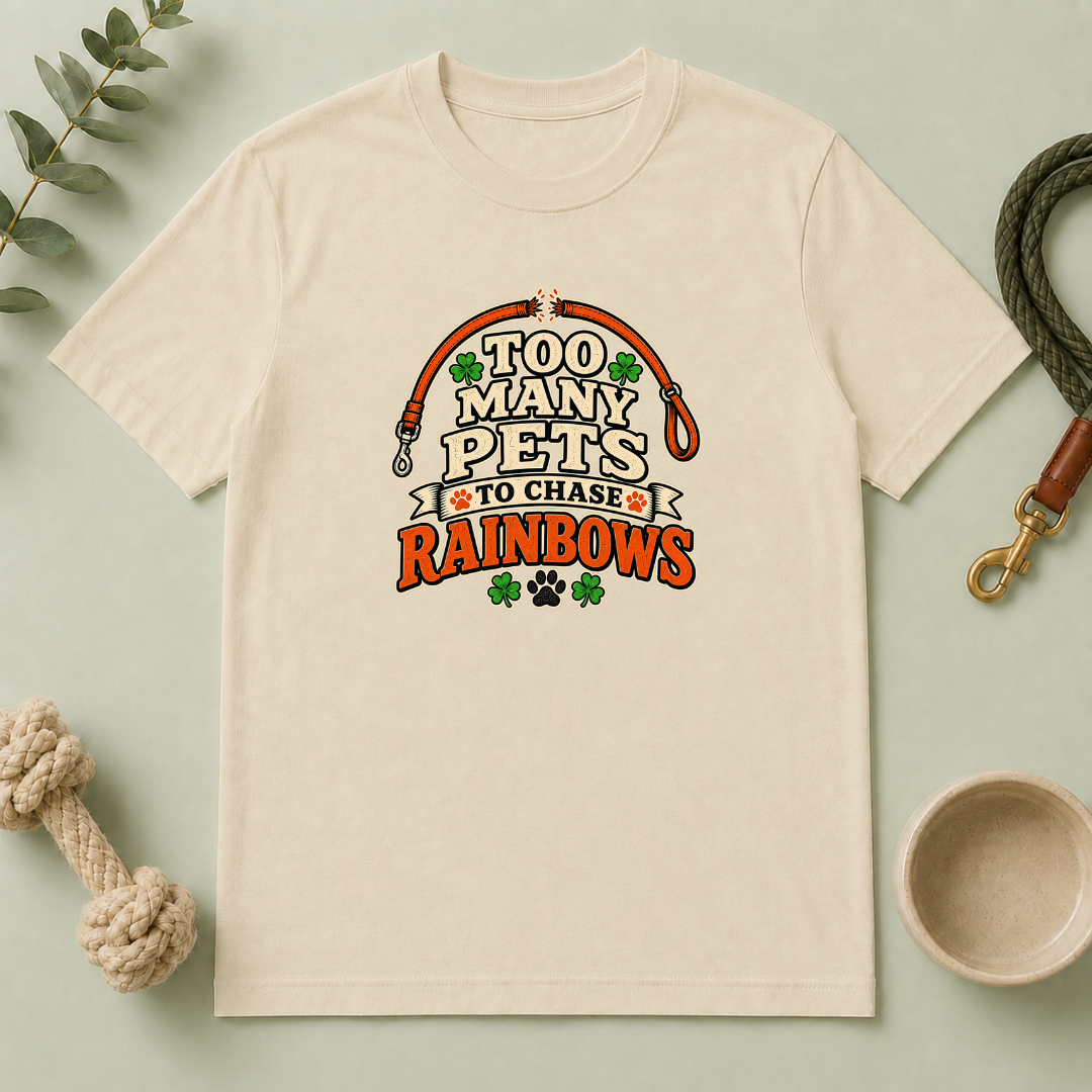 Too Many Pets to Chase Rainbows St. Patrick’s Day T-Shirt