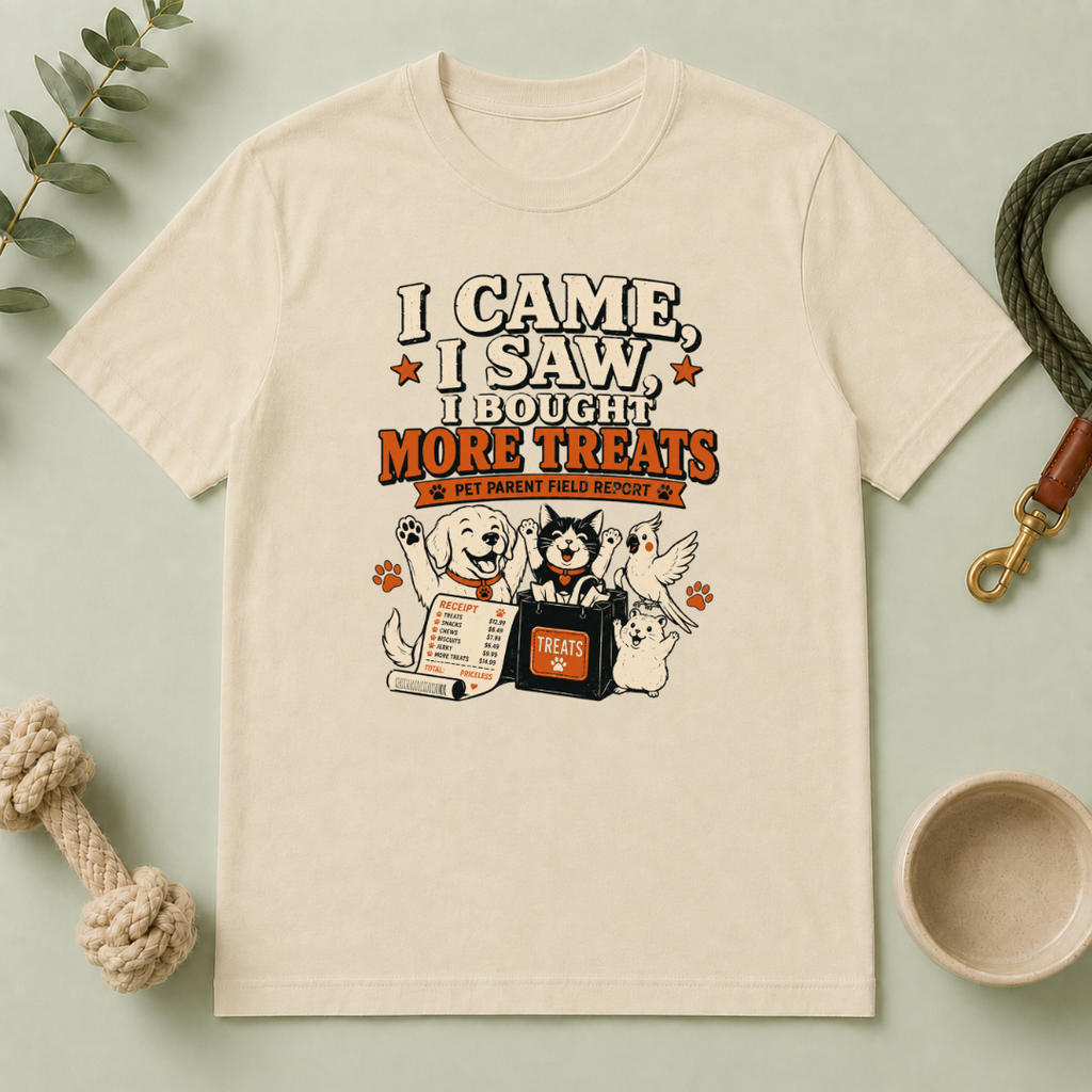 I Came, I Saw, I Bought More Treats Multi-Pet Lifestyle T-Shirt