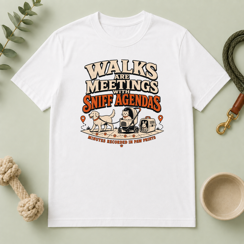 Walks Are Meetings with Sniff Agendas Multi-Pet Lifestyle T-Shirt