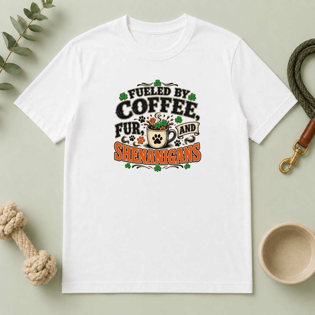 Fueled by Coffee, Fur & Shenanigans St. Patrick’s Day T-Shirt