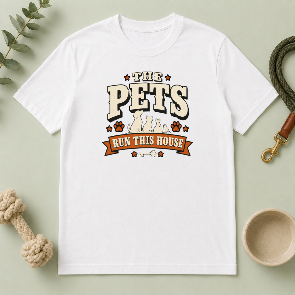 Pet Lover T‑Shirt — "The Pets Run This House" Retro Graphic