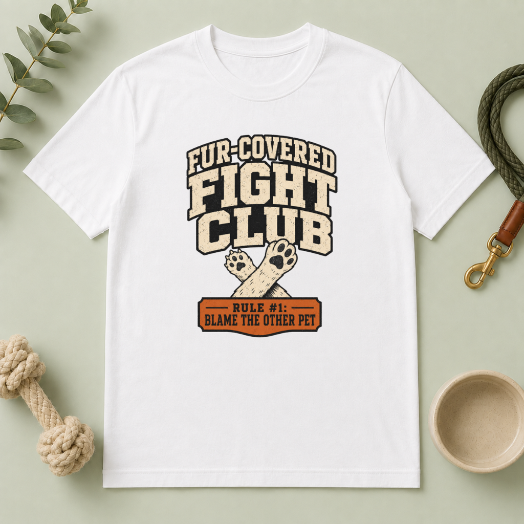 Fur-Covered Fight Club – Dog & Cat Rivalry T-Shirt