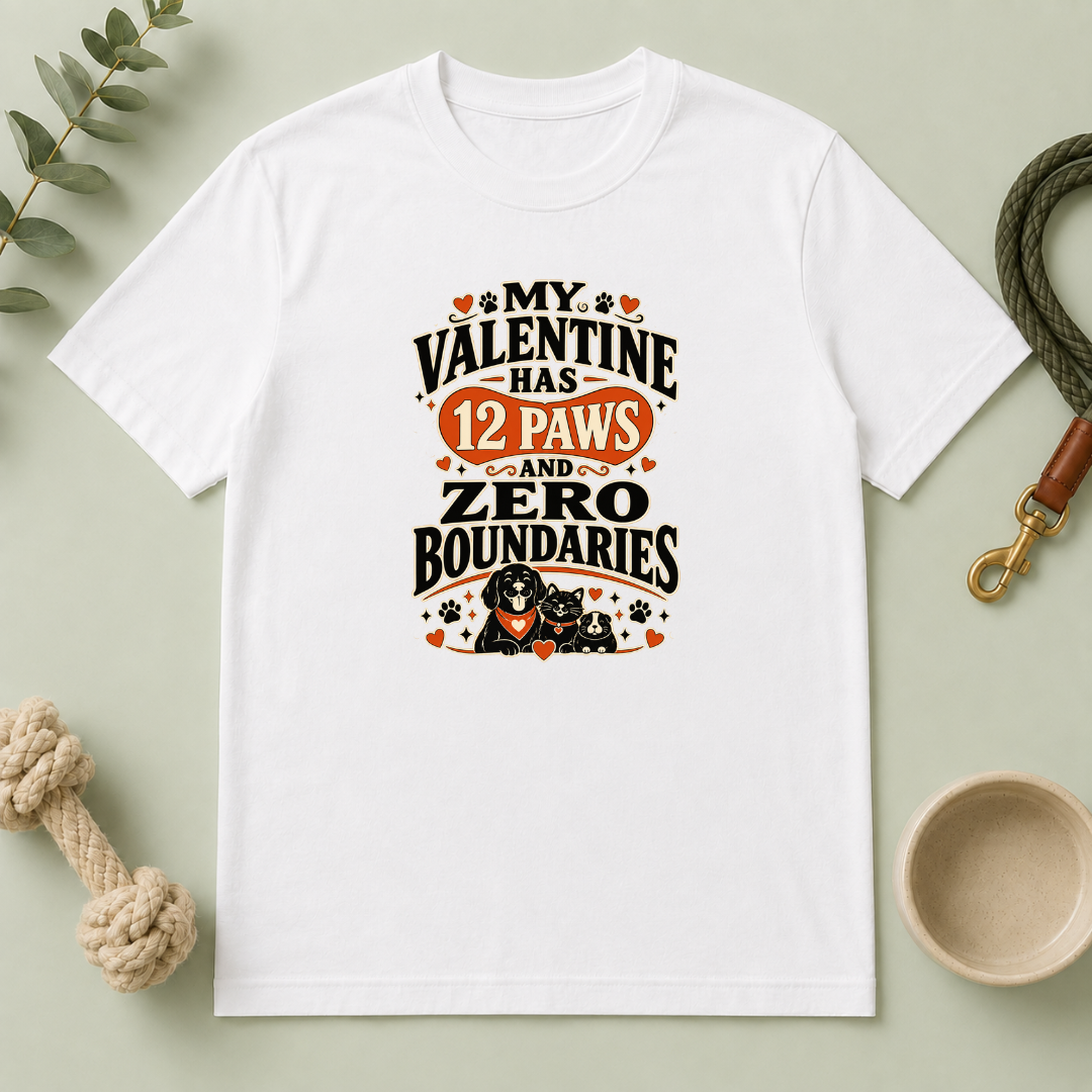 My Valentine Has 12 Paws and Zero Boundaries Pet T-Shirt