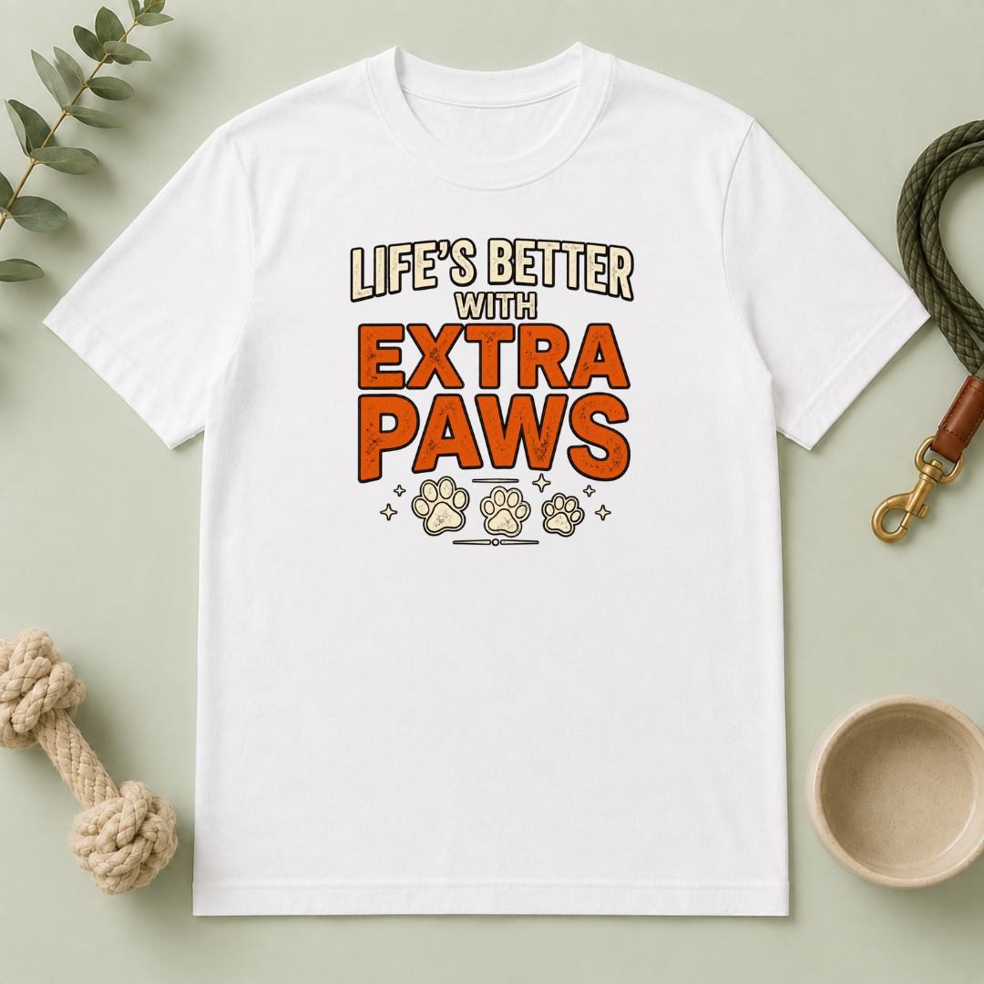 Life’s Better with Extra Paws T‑Shirt — Cute Pet Lover Tee