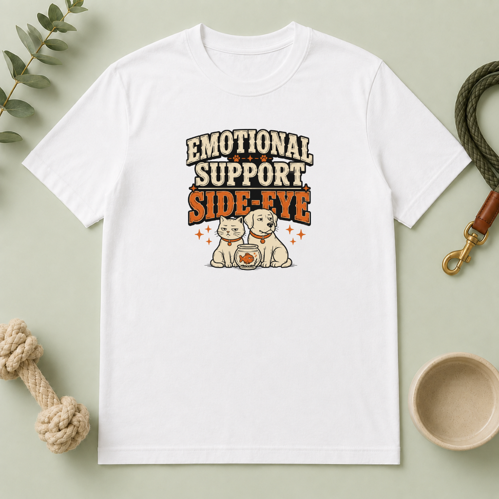 "Emotional Support Side-Eye" Retro Dog & Cat Graphic