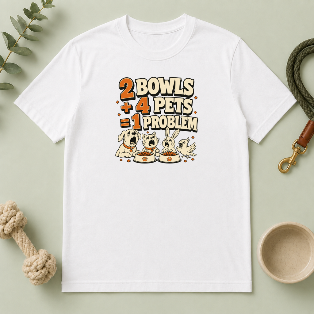 "2 Bowls + 4 Pets = 1 Problem" Funny Pet Lover Tee