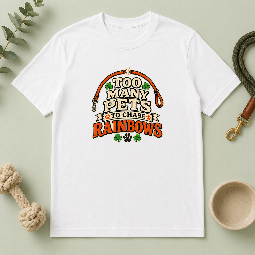 Too Many Pets to Chase Rainbows St. Patrick’s Day T-Shirt