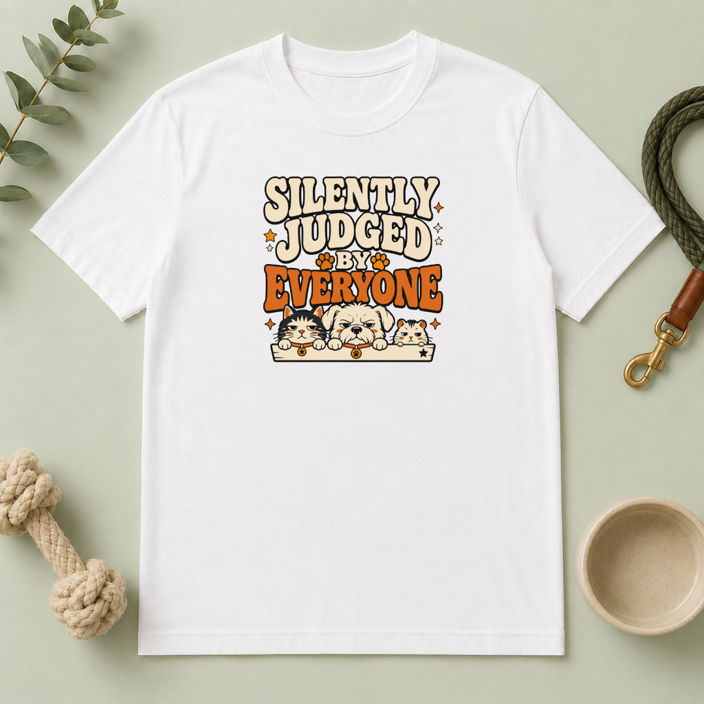 "Silently Judged by Everyone" Retro Graphic Tee (Cute Pets)