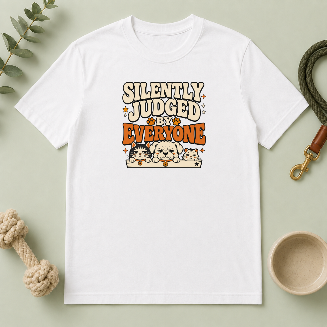 "Silently Judged by Everyone" Retro Graphic Tee (Cute Pets)