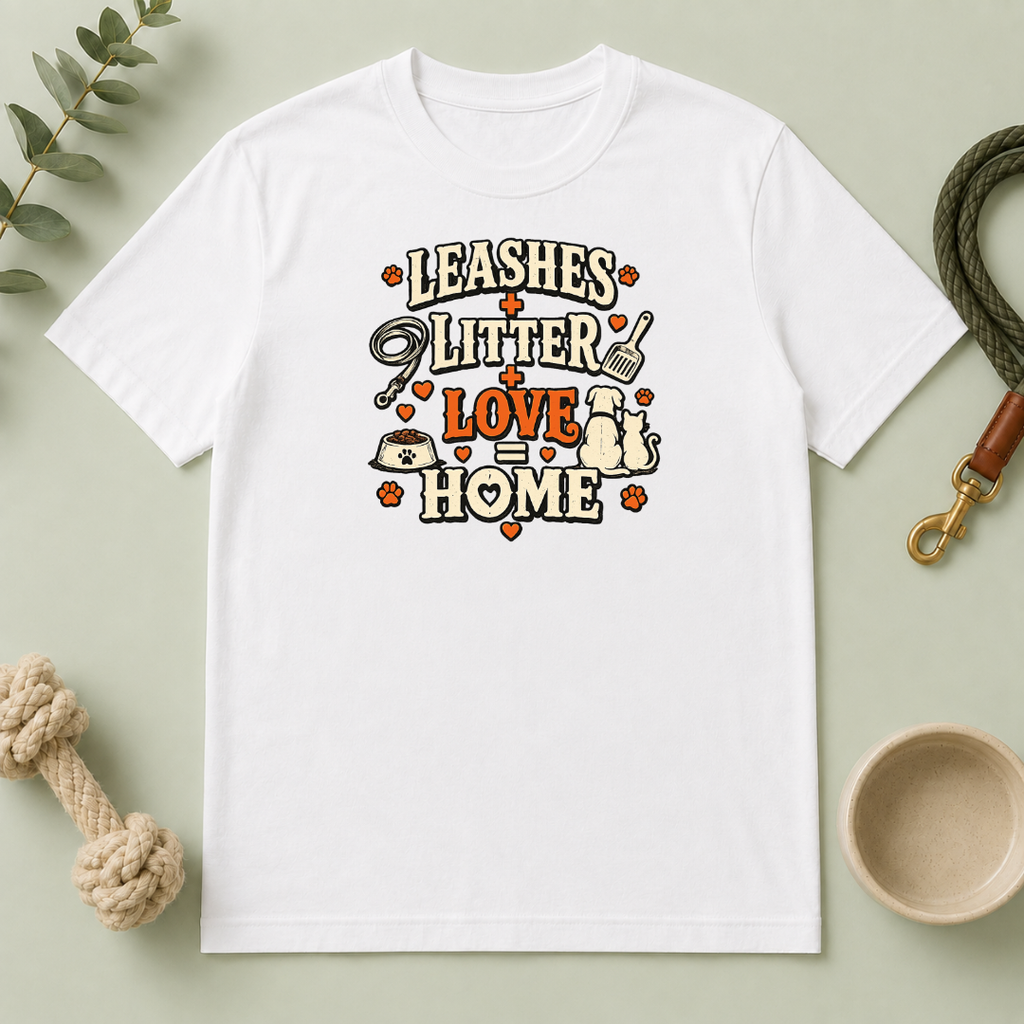 "Leashes + Litter + Love = Home" Graphic Tee