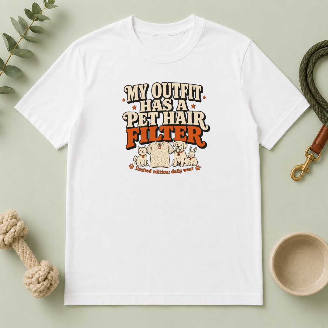 “My Outfit Has a Pet Hair Filter” Funny Pet Lover Tee