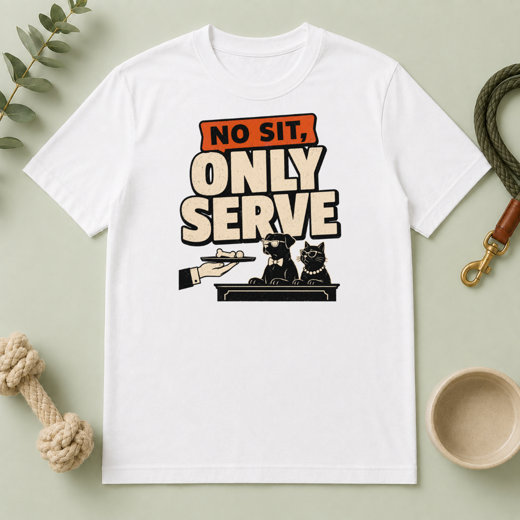No Sit, Only Serve T-Shirt — Multi-Pet Household Tee